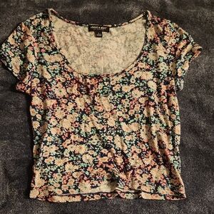 About A Girl Floral Crop Top - Black and Cream